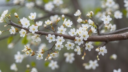 Blooming white beautiful flowers on the tree with a blurred background. High quality photo.