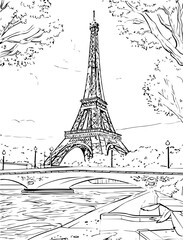 france, coloring page, architecture, church, sketch, building, drawing, vector, illustration, city, old, paris, art, house, cathedral, tower, europe, vintage, castle, design, travel, landmark, london,