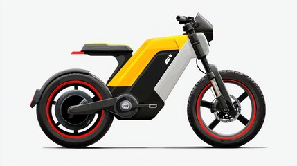 Yellow Electric Motorcycle Profile View, Studio Shot