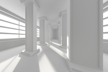 Fototapeta premium Modern architectural interior design with bright columns and large windows. 3d render.