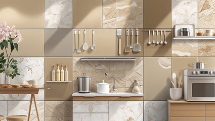 Frosted beige ceramic kitchen Seamless tiling tiles texture on abstract background design illustration 
