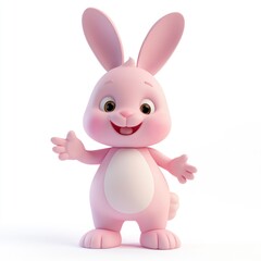 Obraz premium Festive 3D cartoon bunny in pastel pink on white.