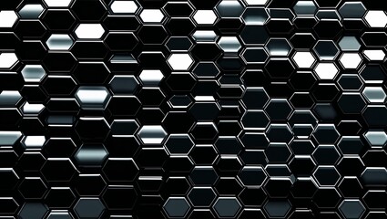 Obraz premium Glossy black hexagon kitchen Seamless tiling tiles texture on abstract background design illustration 