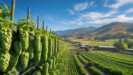 Fototapeta premium Hops farms and fynbos in the floral kingdom of the Mountains.