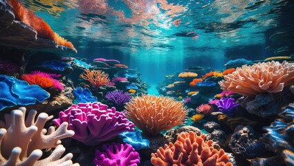 Underwater stunning vibrant coral reefs