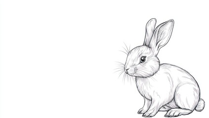 Obraz premium Isolated hand-drawn rabbit, minimalist line art.