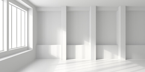 Fototapeta premium Minimalist interior design with sunlit empty room and modern architecture. 3d render