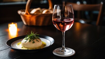 Serving dinner with a glass of wine