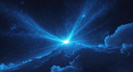 Blue radiant gamma ray burst in space, quasar, digitally created abstract background.