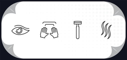 outline icons set - beauty concept. woman eye, massage, razor, hair.