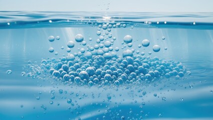 Blue water surface featuring bubbles rising in the center.