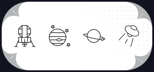 outline icons set - astronomy concept. lander, venus with satellite, planet, ufo flying. © IconArt