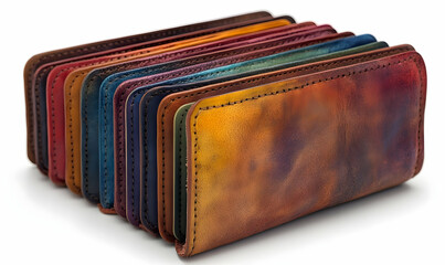 Colorful leather wallets stacked