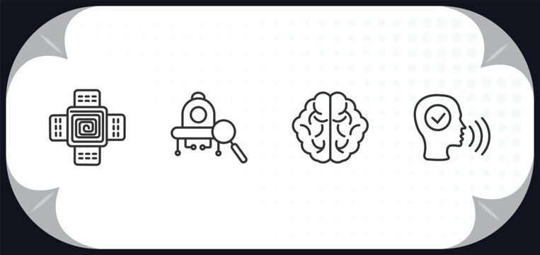 outline icons set - artificial intellegence concept. nano sensor, microbots, brain, voice recognition.