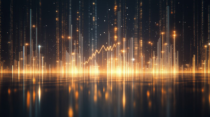 Illuminating Digital Landscape: An abstract digital representation of financial growth and market analysis, with data streams and glowing lines reflecting progress.