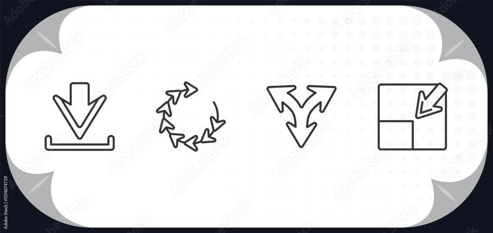 Poster outline icons set - arrows concept. download, loading arrows, split triangle, minimize arrows.