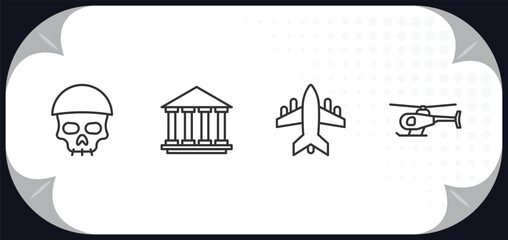 Fototapeta premium outline icons set - army and war concept. skull army, federal agency, fighter plane, helicopter.