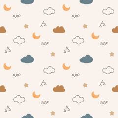 Cloud cartoon so cute. On star moon background. Pattern seamless vector illustration. 