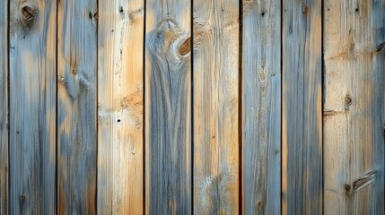 Weathered blue wooden planks with natural grain patterns and knots create rustic background texture. Vintage boards show signs of aging and distress.