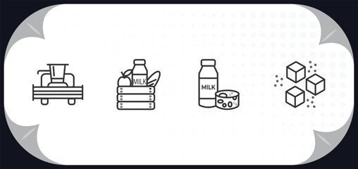 outline icons set - agriculture farming concept. combine harvester, farm products, milk products, sugar.