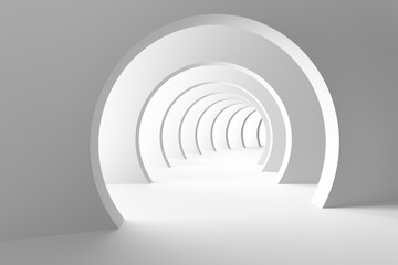 Obraz premium Futuristic white circular tunnel with endless archways for modern architecture design. 3d render.