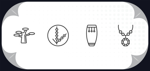 outline icons set - africa concept. marula, rwandan franc, conga, pendant.