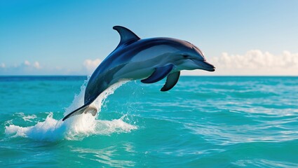 Naklejka premium Bottlenose Dolphin, Tursiops truncatus, Adult Jumping