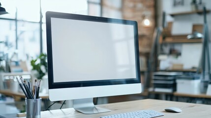 Fototapeta premium Blank Computer Screen in Creative Office Space.