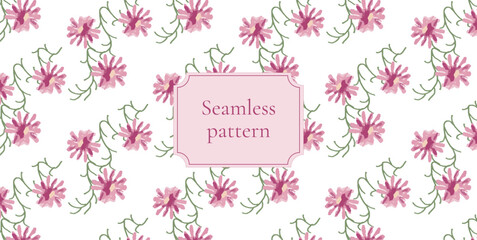Vintage floral seamless pattern with delicate botanical elements. Hand-drawn floral texture perfect for fabric, paper, invitations, and decorative backgrounds. Vector illustration