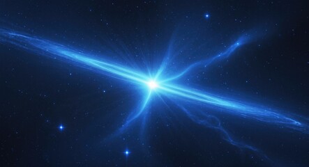 Blue luminous gamma ray burst in space, quasar, digitally created abstract background.