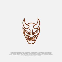simple minimalist oni japanese samurai mask logo, outline line art brand identity style