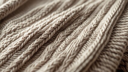 Detailed Wool Knit Sweater Texture. A close-up view of a sweater emphasizing the complex weave of the patterns and the soft, inviting texture of the wool, evoking a sense of warmth and comfort.