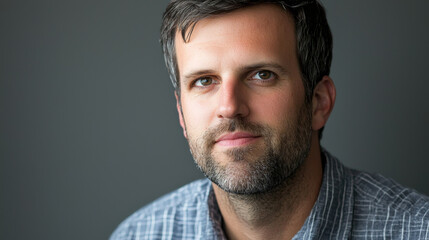 Obraz premium Portrait of a man with beard, wearing a checkered shirt