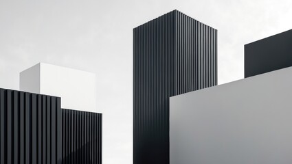 Geometric Black and White Square Block Modern Building Architectural Features Minimal Monochrome Tint