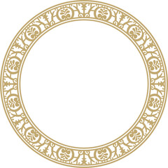Vector round gold border, frame, Pompeii ring. Circle Neopolitan ornament. Art of Ancient Rome