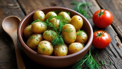 Boiled new potatoes served in a bowl.