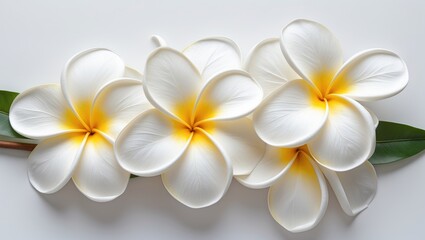 Fototapeta premium Blooming white - yellow frangipani or flowers isolated on a white background, clipping path.