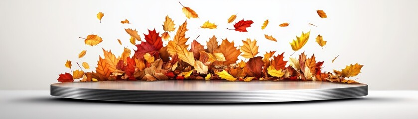 Stylish metal can surrounded by falling autumn leaves creating a vibrant scene reflective of the changing seasons