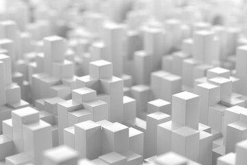 Futuristic abstract city skyline with white geometric skyscraper blocks. 3d render