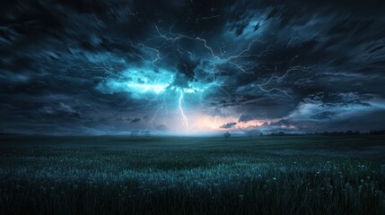 Obraz premium Thunderstorm fury jagged lightning strikes in dark clouds