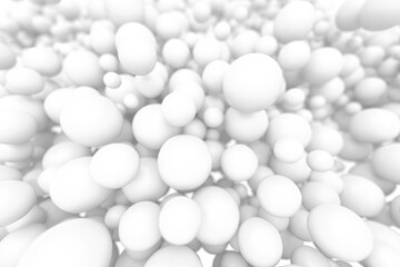 Abstract white spheres and ovals floating in space. minimalist geometric concept. 3d render