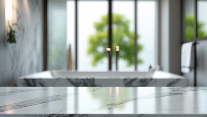 Blurred bathroom background with a counter tabletop suitable for product display mock-up or design layout montage.