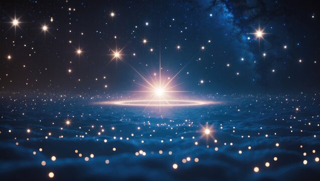 Beautiful night sky with stars in space. A collage featuring space, science, and educational elements. Components of this image provided by.