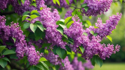 Obraz premium Blossom lilac flowers in the garden. Branch of a blooming lilac bush.