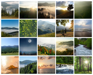 Picturesque nature. Collage with beautiful photos of different landscapes