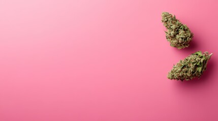 A close-up view of cannabis buds displayed against a vibrant pink background, highlighting their texture and natural beauty, perfect for lifestyle and wellness representations.