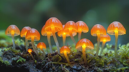 Fototapeta premium A close-up view of a mushroom with a grayish-blue cap and a glowing underside,