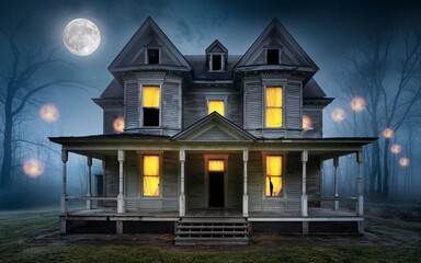 Haunted Victorian House at Night