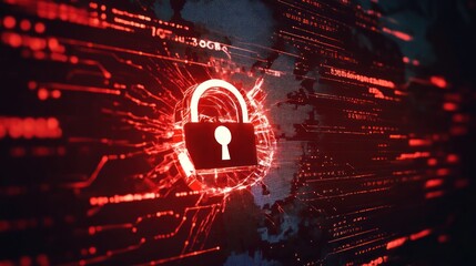 Digital security concept with a glowing lock symbolizing protection