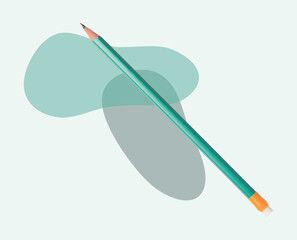 Creative poster. Turquoise pencil and colorful blots on white background